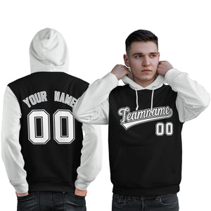 Custom Black White-Gray Raglan Sleeves Pullover Personalized Sweatshirt Hoodie