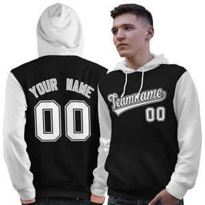 Custom Black White-Gray Raglan Sleeves Pullover Personalized Sweatshirt Hoodie