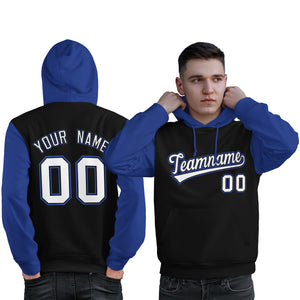 Custom Black White-Royal Raglan Sleeves Pullover Personalized Sweatshirt Hoodie