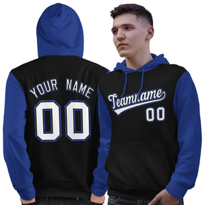 Custom Black White-Royal Raglan Sleeves Pullover Personalized Sweatshirt Hoodie