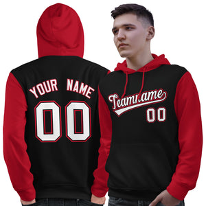 Custom Black White-Red Raglan Sleeves Pullover Personalized Sweatshirt Hoodie