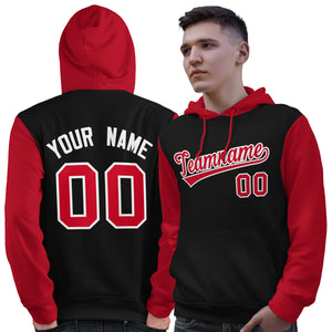 Custom Black Red-White Raglan Sleeves Pullover Personalized Sweatshirt Hoodie