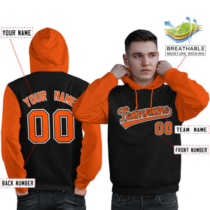 Custom Black Orange-White Raglan Sleeves Pullover Personalized Sweatshirt Hoodie