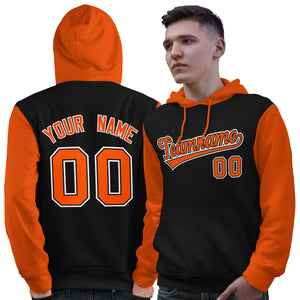 Custom Black Orange-White Raglan Sleeves Pullover Personalized Sweatshirt Hoodie