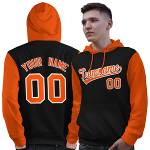 Custom Black Orange-White Raglan Sleeves Pullover Personalized Sweatshirt Hoodie