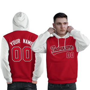 Custom Red Black-White Raglan Sleeves Pullover Personalized Sweatshirt Hoodie