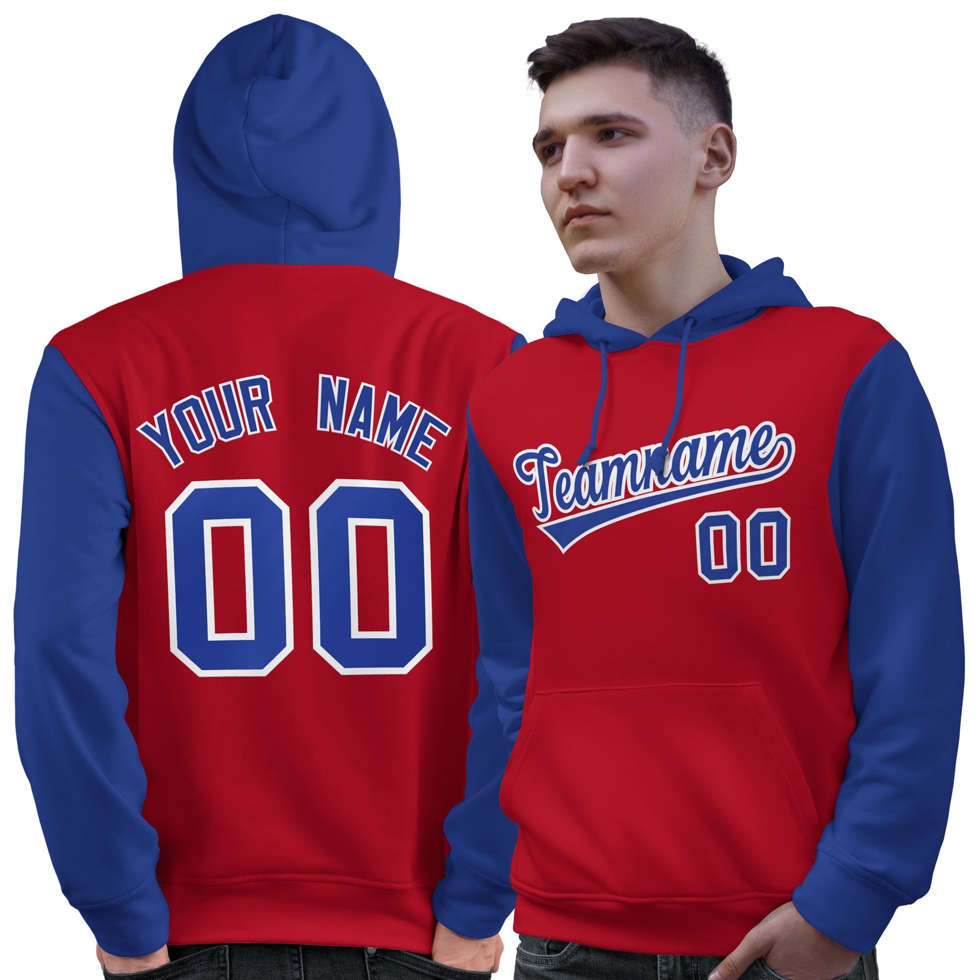 Custom Red Royal-White Raglan Sleeves Pullover Personalized Sweatshirt Hoodie