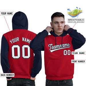 Custom Red White-Navy Raglan Sleeves Pullover Personalized Sweatshirt Hoodie