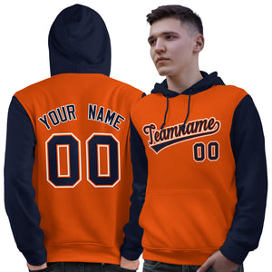 Custom Orange Navy-White Raglan Sleeves Pullover Personalized Sweatshirt Hoodie