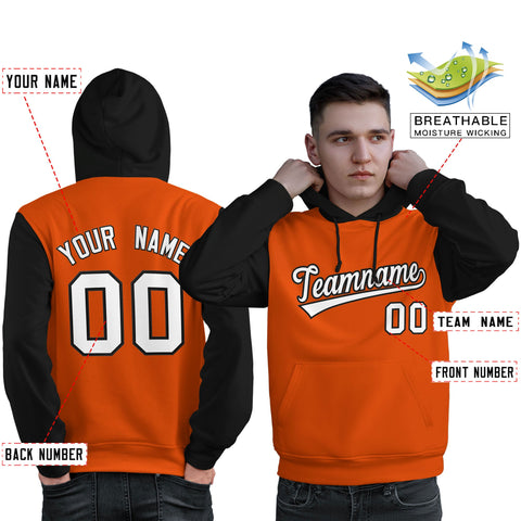 Custom Orange White-Black Raglan Sleeves Pullover Personalized Sweatshirt Hoodie