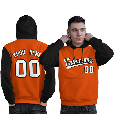 Custom Orange White-Black Raglan Sleeves Pullover Personalized Sweatshirt Hoodie