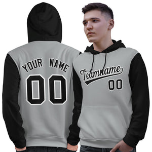 Custom Gray Black-White Raglan Sleeves Pullover Personalized Sweatshirt Hoodie