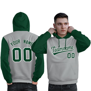 Custom Gray Green-White Raglan Sleeves Pullover Personalized Sweatshirt Hoodie