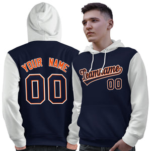 Custom Navy Orange-White Raglan Sleeves Pullover Personalized Sweatshirt Hoodie