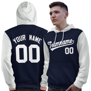 Custom Navy White Raglan Sleeves Pullover Personalized Sweatshirt Hoodie