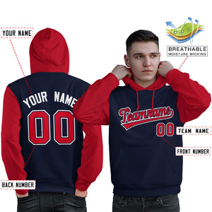 Custom Navy Red-White Raglan Sleeves Pullover Personalized Sweatshirt Hoodie