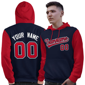 Custom Navy Red-White Raglan Sleeves Pullover Personalized Sweatshirt Hoodie