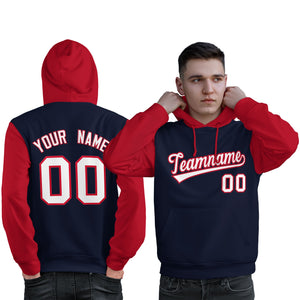 Custom Navy White-Red Raglan Sleeves Pullover Personalized Sweatshirt Hoodie