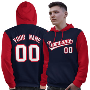 Custom Navy White-Red Raglan Sleeves Pullover Personalized Sweatshirt Hoodie