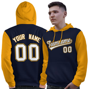 Custom Navy White-Gold Raglan Sleeves Pullover Personalized Sweatshirt Hoodie