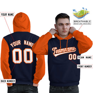 Custom Navy White-Orange Raglan Sleeves Pullover Personalized Sweatshirt Hoodie