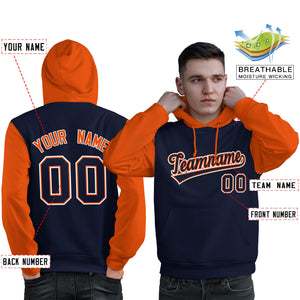 Custom Navy Orange-White Raglan Sleeves Pullover Personalized Sweatshirt Hoodie