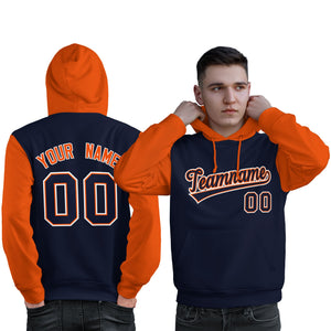 Custom Navy Orange-White Raglan Sleeves Pullover Personalized Sweatshirt Hoodie