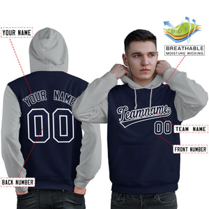 Custom Navy White-Gray Raglan Sleeves Pullover Personalized Sweatshirt Hoodie