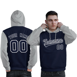 Custom Navy White-Gray Raglan Sleeves Pullover Personalized Sweatshirt Hoodie