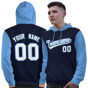 Custom Navy White-Light Blue Raglan Sleeves Pullover Personalized Sweatshirt Hoodie