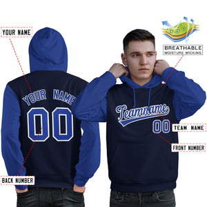 Custom Navy Royal-White Raglan Sleeves Pullover Personalized Sweatshirt Hoodie