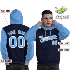 Custom Navy Lt Blue-White Raglan Sleeves Pullover Personalized Sweatshirt Hoodie