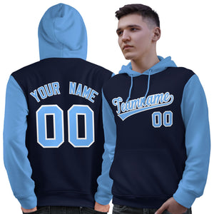 Custom Navy Lt Blue-White Raglan Sleeves Pullover Personalized Sweatshirt Hoodie