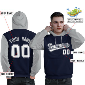 Custom Navy White-Gray Raglan Sleeves Pullover Personalized Sweatshirt Hoodie