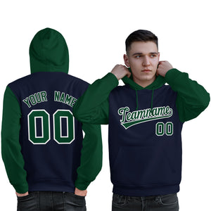 Custom Navy Green-White Raglan Sleeves Pullover Personalized Sweatshirt Hoodie