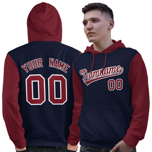 Custom Navy Crimson-White Raglan Sleeves Pullover Personalized Sweatshirt Hoodie