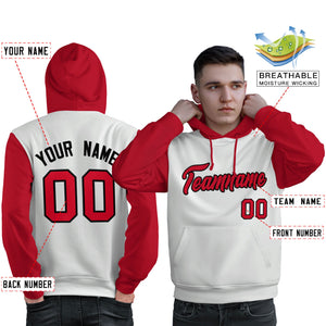 Custom White Red-Black Raglan Sleeves Pullover Personalized Sweatshirt Hoodie