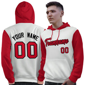 Custom White Red-Black Raglan Sleeves Pullover Personalized Sweatshirt Hoodie