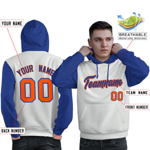 Custom White Royal-Orange Raglan Sleeves Pullover Personalized Sweatshirt Hoodie