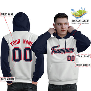 Custom White Navy-Red Raglan Sleeves Pullover Personalized Sweatshirt Hoodie