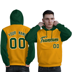 Custom Gold Green-White Raglan Sleeves Pullover Personalized Sweatshirt Hoodie