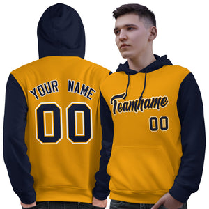 Custom Gold Navy-White Raglan Sleeves Pullover Personalized Sweatshirt Hoodie