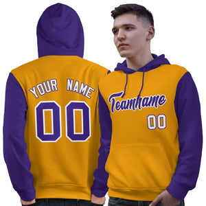 Custom Gold Purple-White Raglan Sleeves Pullover Personalized Sweatshirt Hoodie