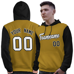 Custom Old Gold White-Black Raglan Sleeves Pullover Personalized Sweatshirt Hoodie