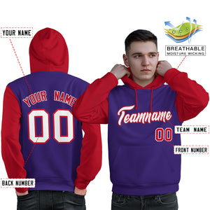 Custom Purple White-Red Raglan Sleeves Pullover Personalized Sweatshirt Hoodie