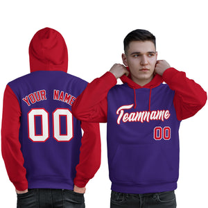 Custom Purple White-Red Raglan Sleeves Pullover Personalized Sweatshirt Hoodie