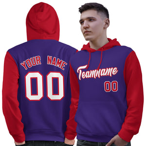 Custom Purple White-Red Raglan Sleeves Pullover Personalized Sweatshirt Hoodie