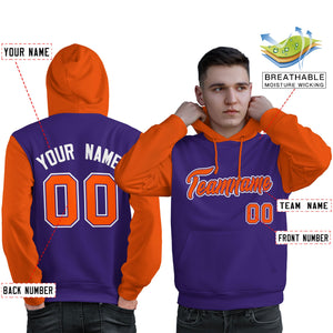 Custom Purple Orange-White Raglan Sleeves Pullover Personalized Sweatshirt Hoodie