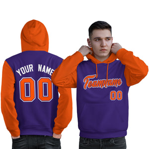 Custom Purple Orange-White Raglan Sleeves Pullover Personalized Sweatshirt Hoodie