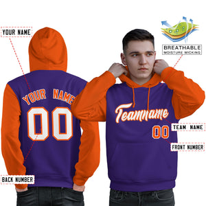 Custom Purple White-Orange Raglan Sleeves Pullover Personalized Sweatshirt Hoodie